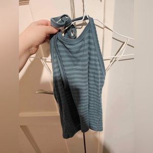 American Eagle Small Green Striped Halter Top Crop